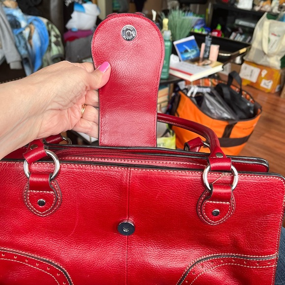 Gorgeous Red Leather Satchel Handbag With many inside Compartments.  13”x6” - Picture 6 of 9
